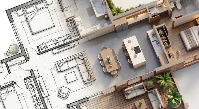 2D floor plans to 3D perspective